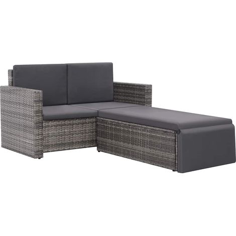 Set Divani da Giardino 2 pz Salotto da Giardino con Cuscini in Polyrattan Grigio (1/5)