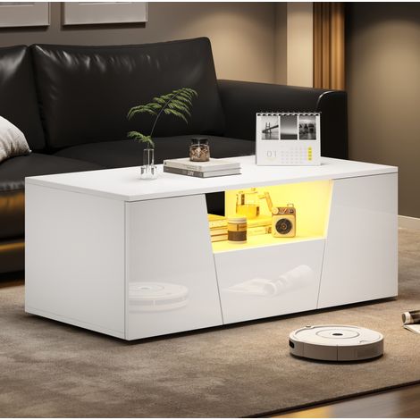 tavolo soggiorno 100x50x40 con LED contenitore bianco OKMYHOME (1/5)