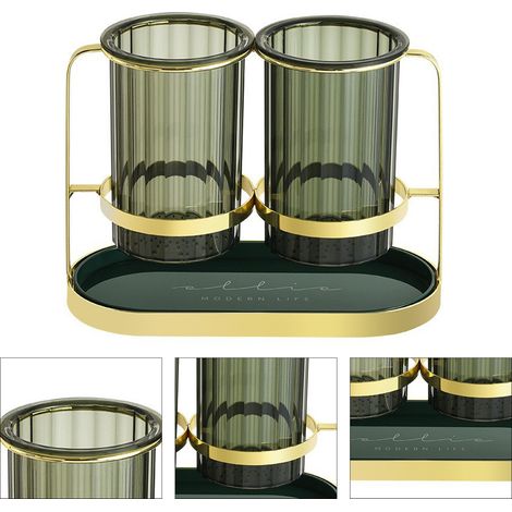 Égouttoir à baguettes en fer PET transparent, pour cuillères et autres accessoires de cuisine, vert et or. (1/5)