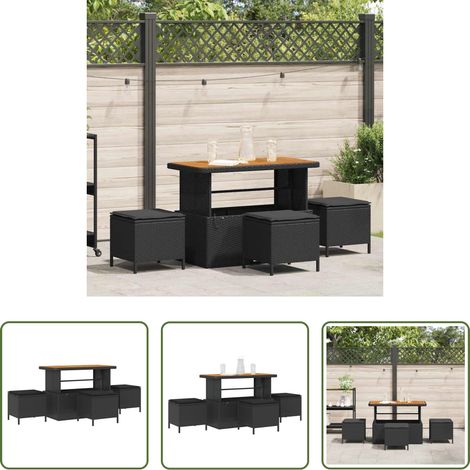 vidaXL Garten Tisch - Garten Essgruppe Schwarz Poly-Rattan (1/5)