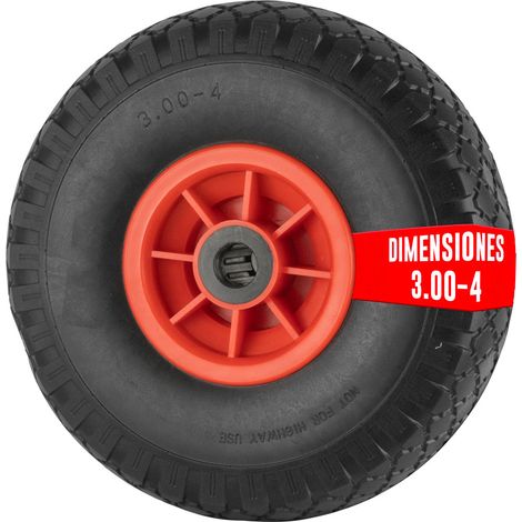 EURO VANADIUM - Rueda antipinchazos de 260 mm (3.00/4) con eje central y agujero de 20 mm para carretilla y carro (1/4)