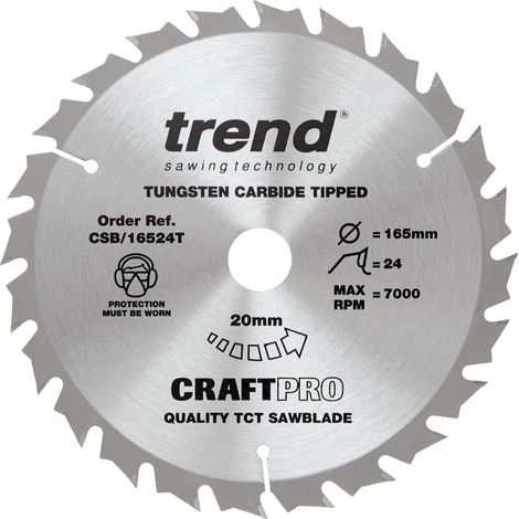 Trend Lama per sega TCT combinata CraftPro, 165 mm x 24 denti x 20 mm alesaggio, punta in carburo di tungsteno, CSB/16524T