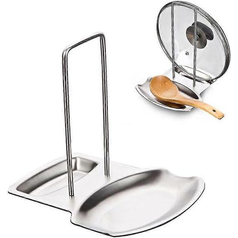 Löffelablage und Topfdeckelhalter, Edelstahl-Topfdeckelablage, Küchenhelfer (1/5)