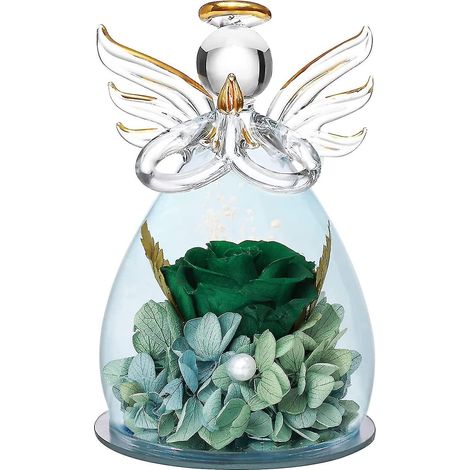 Geschenk zum Muttertag oder Mamas Geburtstag: Engelsfigur aus Glas, verziert mit hübschen lila Blumen (11 x 7,5 cm, grün) (1/5)