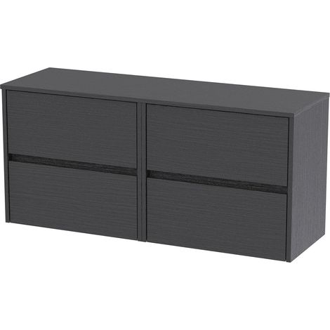 Nuie Havana Graphite Grey Woodgrain 1200mm Wall Hung 4 Drawer Vanity Unit with Worktop - HAV2204W2 (1/2)