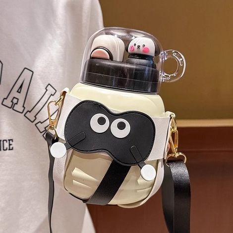 Borraccia termica isolata da 887 ml per ragazze: due beccucci per bere, simpatico design a cartoni animati, a prova di perdite, ideale per la scuola e le attività all'aperto. (1/5)