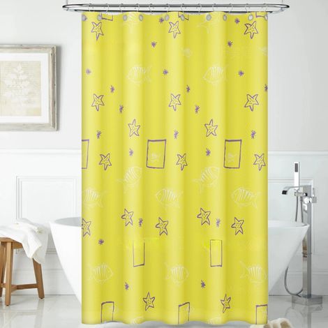 Rideau de douche jaune en polyester - 31,5 x 70,87 pouces, imperméable, résistant à la moisissure et facile à installer. (1/5)