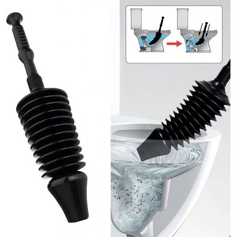 Déboucheur de toilettes – Déboucheur puissant au design unique pour déboucher les toilettes – Déboucheur démontable – Poignée en plastique avec capuchon en caoutchouc noir – Outil pour éliminer les bo (1/5)