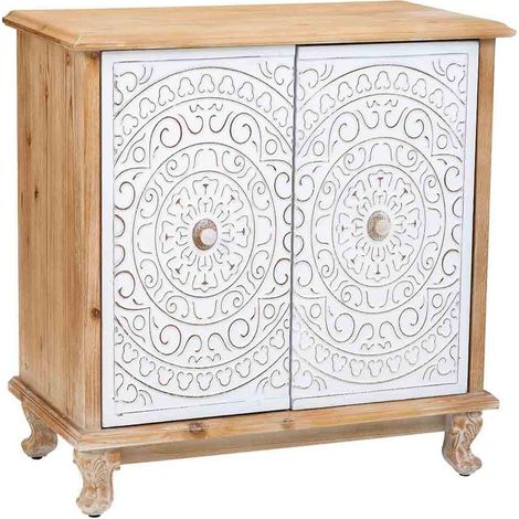 buffet contemporain bois et métal naturel blanc 2 portes - bois naturel et blanc sculpté (1/5)