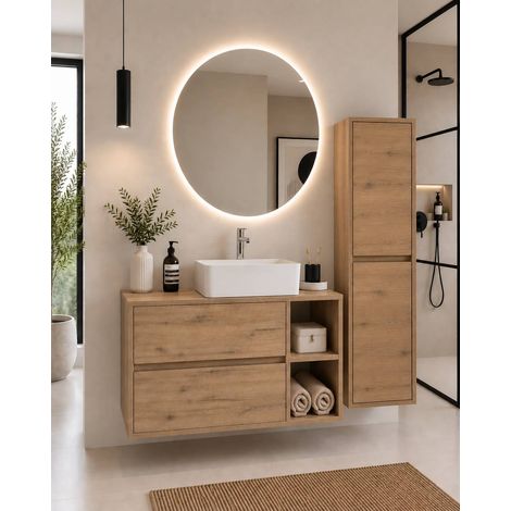 Meuble de salle de bain avec plan bois et vasque à poser ORIGENBATH ZEUS sans miroir 80x45 cm À droite Estepa avec colonne