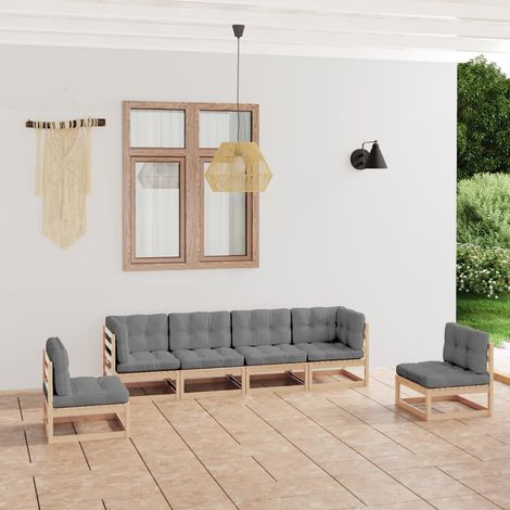 6-tlg. Garten-Lounge-Set mit Kissen Kiefer Massivholz (1/5)