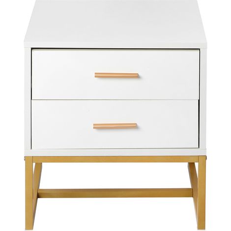 Comodino Moderno 2 Cassetti – Acciaio e Pannelli Particelle, Design Bicolore Bianco Giallo – Ideale per Camera da Letto e Soggiorno (1/5)