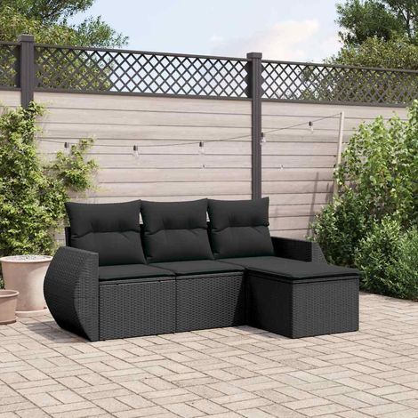Salon de jardin modulable 4 pièces avec coussins, résine tressée noire - PANGIVO (1/5)
