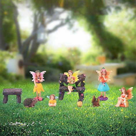 Ensemble de figurines miniatures en résine pour jardin féérique : statue d'ange, de fillette, d'écureuil et de lapin, pour la décoration intérieure et extérieure d'une maison de poupée ou comme cadeau (1/4)