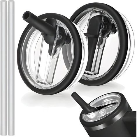 Stanley-Cup-Trinkhalmkappen, 2 Paar, Schwarz, Auslaufsicher, BPA-frei, Passend für Quencher FlowState 1,2 l (40 oz) (1/5)