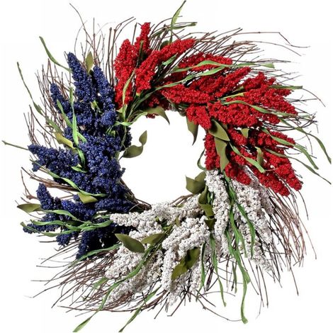 Couronne Décorative Artificielle - Rouge Blanc Bleu - Paille Tressée et PVC - Pour Porte Mur Cheminée Balcon - Diamètre 45 cm (1/5)