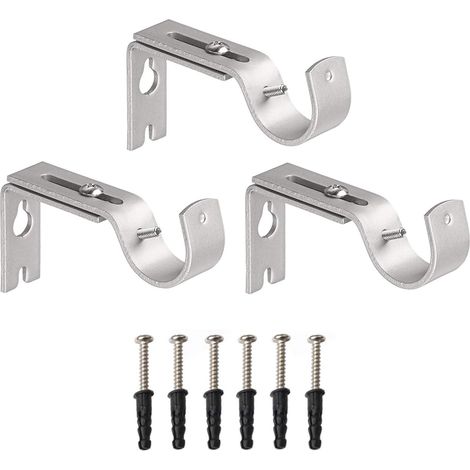 Set mit 3 robusten, verstellbaren Gardinenstangen-Wandhalterungen aus Metall