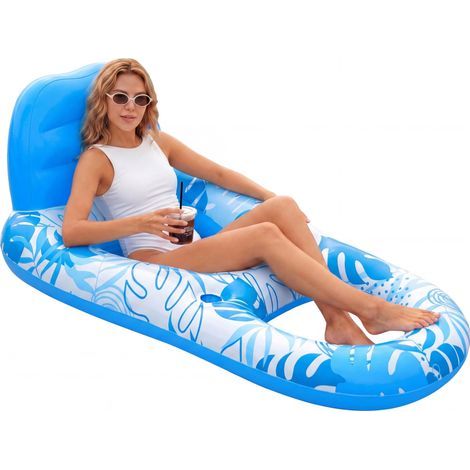 Matelas Gonflable pour Adultes, Transat de Piscine Gonflable, Bouée Flottante Type Radeau avec Porte-Gobelets, Repose-Pieds et Dossier Réclinable pour Piscine et Eau (1/5)