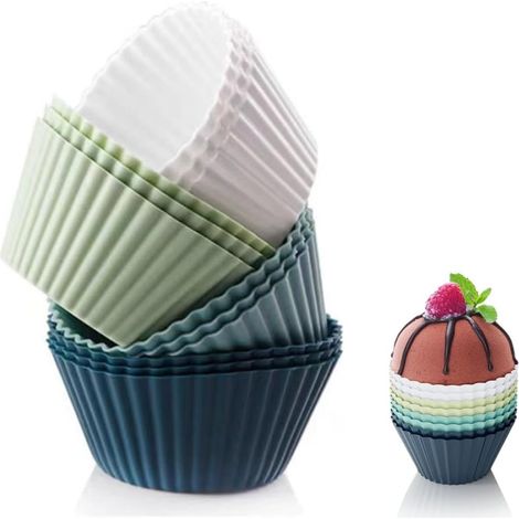 Lot de 12 Moule Silicone Patisserie, Moule a Muffin Silicone Réutilisables, pour Muffins et Cupcakes, AntiadhéSifs pour Pâtisseries, Gâteau, Puddings,Parent,- (1/5)