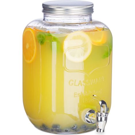 Relaxdays – Distributeur de boisson en verre 5 L – Robinet pratique – Design rétro vintage – Pour limonade, bière et boissons fraîches