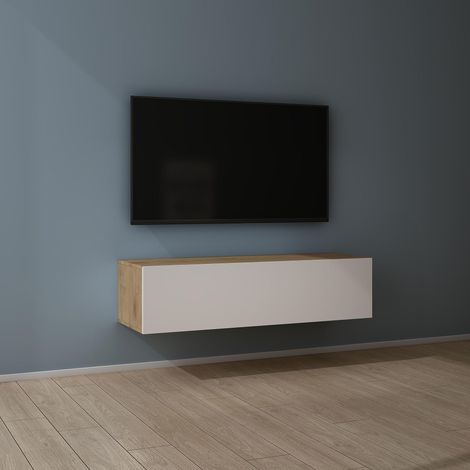 Mai & Mai Fernsehtisch Fernsehschrank TV Schrank Verdeckter Griff mit Soft-Close Lowboard Hängeschrank für Wohnzimmer in Kerneiche + Matt Weiß BTH: 120x40,2x30 cm Fernsehschrank02 (1/5)
