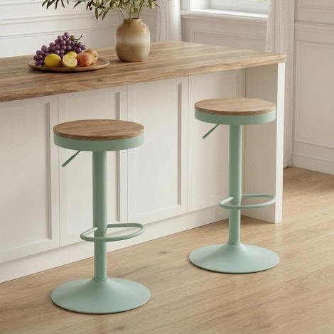 Tabouret de Bar Lot de 2, Chaise de Bar à Manger en Bois Massif, Tabouret Haut Vintage, Tabouret Haut réglable pivotant, Facile à Assembler, Cuisine et Maison, Vert (1/5)