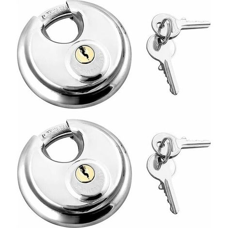 Cadenas - Acier Inoxydable - Verrouillage Disque - Résistant Aux Intempéries - Pour Extérieur - Lot De 2 Avec 4 Clés (1/4)