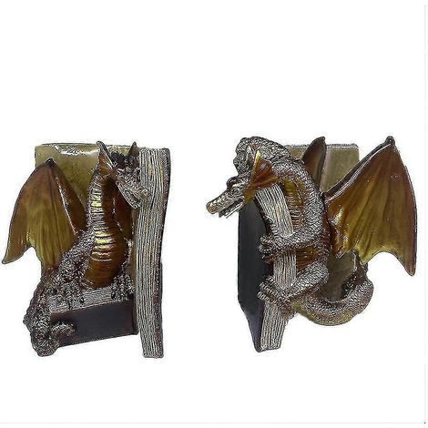 Serre-livres dragons en résine, statuettes décoratives, décoration d'étagère dragon caché, lot de 2 – Or (1/3)