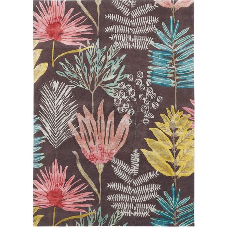 Tapis salon et chambre en laine 170x240 marron et jaune fait à la main