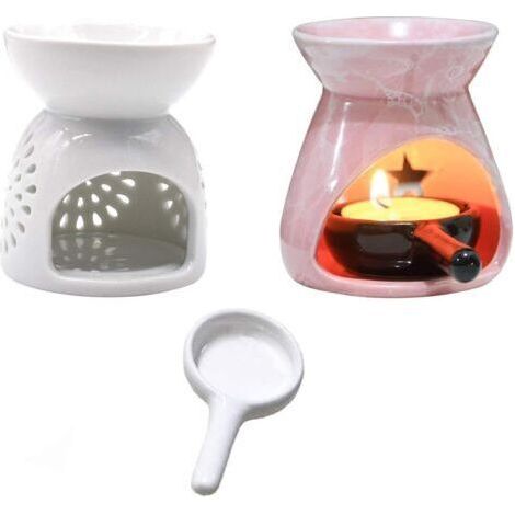 FENOPLASTICABougeoir en céramique avec cuillère, brûleur d'huiles essentielles, chauffe-bougie blanc sculpté, diffuseur d'aromathérapie, idéal comme cadeau d'anniversaire, de Saint-Valentin ou de mari (1/5)