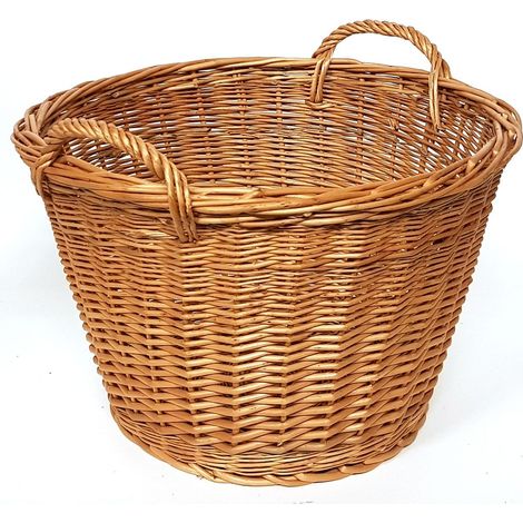 Panier à bois pour cheminée, panier à bois de chauffage en osier écorcé, couleur claire, Ø 45 cm (Art. 90475-45)