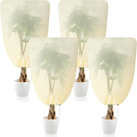 Lot de 4 housses de protection pour plantes d'hiver, voile d'hiver, pour plantes d'extérieur, avec cordon de serrage, résistant au froid, aux intempéries, chaud, réutilisable (80 x 100 cm) (1/4)