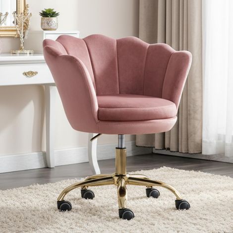 Wahson Office Chair in Velvet Modern Swivel Desk Chair with Petal Backrest Height Adjustable for Home Office, Dark Pink (1/5)