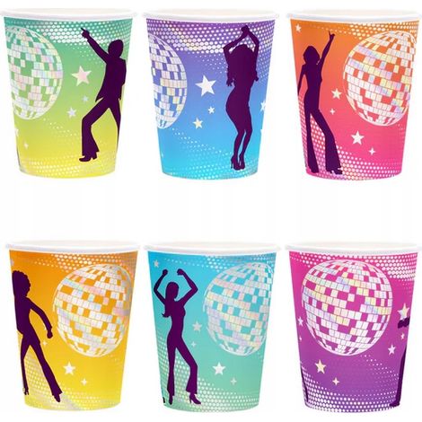Bicchieri di carta per feste in stile retrò discoteca anni '80, compleanno, carnevale, 220 ml, confezione da 6 pezzi. (1/5)