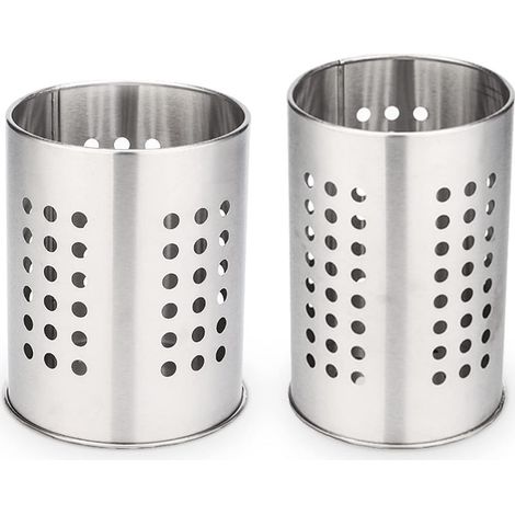 Porte Ustensiles de Cuisine, Acier Inoxydable Organiseurs Ustensiles, Anti-rouille Égouttoir à Couverts, Lot de 2, Argent (1/5)