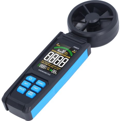 Anémomètre numérique portatif, vitesse du vent, vitesse de l'air, température et humidité, avec écran LCD rétroéclairé, Rotation à 180 ° (1/5)
