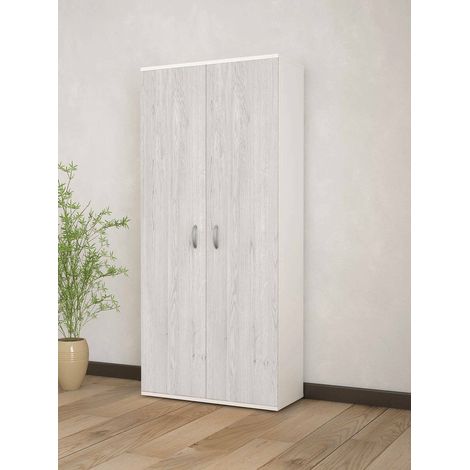 Guardaroba 2 Ante Bandu, Armadio Camera da Letto un Ripiano, Appendiabiti Made in Italy, 2 Vani, 80x170h cm Bianco (1/3)