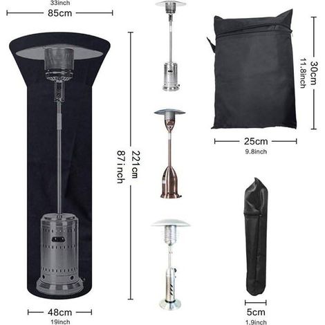 Funda para calefactor de 221 x 85 x 48 cm, exterior de tejido Oxford 210D resistente, color negro, impermeable, resistente al viento, con protección UV, apta para una variedad de calefactores de inter (1/5)