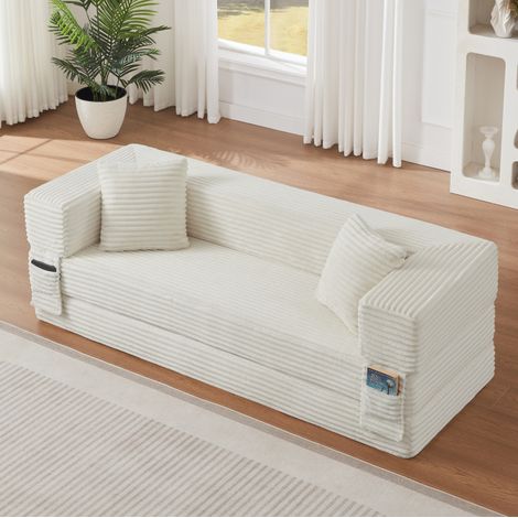 Canapé convertible blanc en mousse avec design carré classique (1/5)