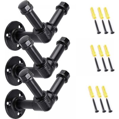 Set of 3 Heavy Duty Industrial Quality Tubular Coat Hooks - Wall Mounted - Vintage Style (V Shape) (1/5)