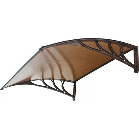 pensilina da esterno essenza in abs con supporto marrone e copertura in policarbonato alveolare fumé 150x100 cm (1/4)