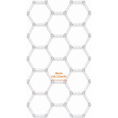 Éclairage Garage LED Hexagonal, Plafonnier Nid d’Abeille 15 Tubes LED 46 cm, Lampe de Plafond Modulaire pour Garage, Atelier, Lavage Auto, Detailing, Car Wash et Showroom, 242,5 × 420 cm, 85-265V