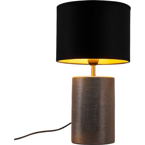Lampada da tavolo a LED lampada da tavolo da salotto lampada da comodino in ceramica bronzo, paralume in tessuto, 1x E27 LED bianco caldo, DxH 24x43 cm