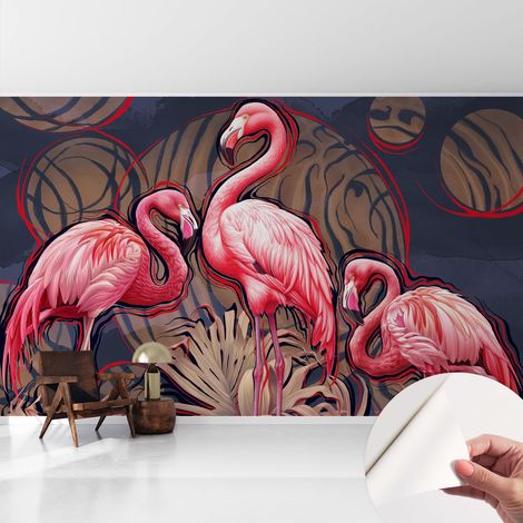 Carta da parati autoadesiva - fotomurale - decorazione parete - stile elegante - decorazione casa - Fenicotteri rosa 416x254 cm (1/5)