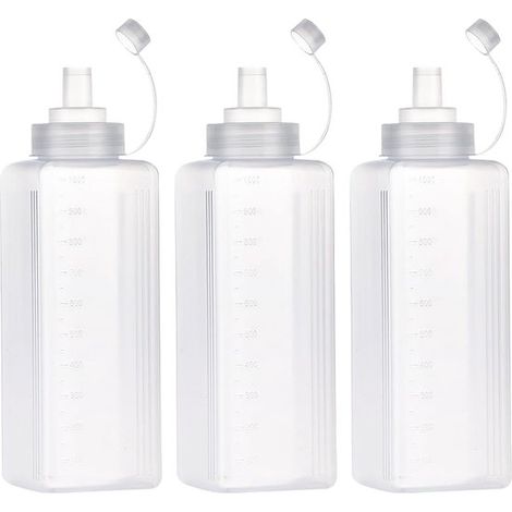 Juego de 3 botellas de plástico exprimibles，Botellas dispensadoras de boca ancha，Ideales para uso doméstico: kétchup，1000 ml (1/5)