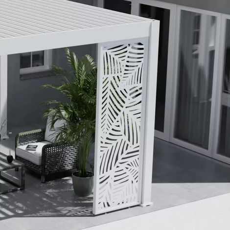 Panneau décoratif à feuilles 1M – Aluminium blanc – Dimensions 93 x 233,5 cm – Pour pergolas bioclimatiques Ombréa (1/3)