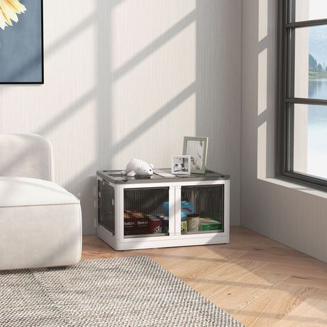 Boîte Rangement Empilable Couvercle Capacité Organisatrice Pliable Roues Blanche 69l 60x42x34cm