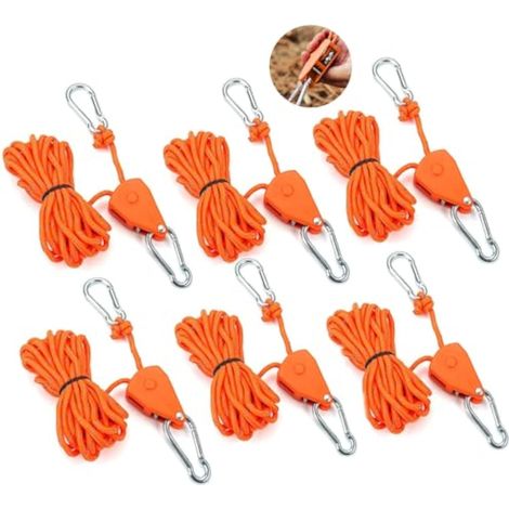 Corde à Cliquet avec Crochet 6 PCS Paracorde 4M Corde à Cliquet Cordelette Réglable, Corde Tente Réfléchissante 4 MM, Corde Camping Légère pour Camping, Tentes, Cintres (1/5)