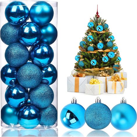 Boule De Noel - Plastique - 24 Pièces - Bleu - Pour Arbre De Noël Intérieur Et Extérieur (1/5)