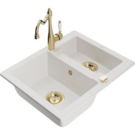 Mexen Carlos fregadero de granito de 1,5 senos con grifo de cocina Carla, blanco - 6518-20-670700-50 (1/5)